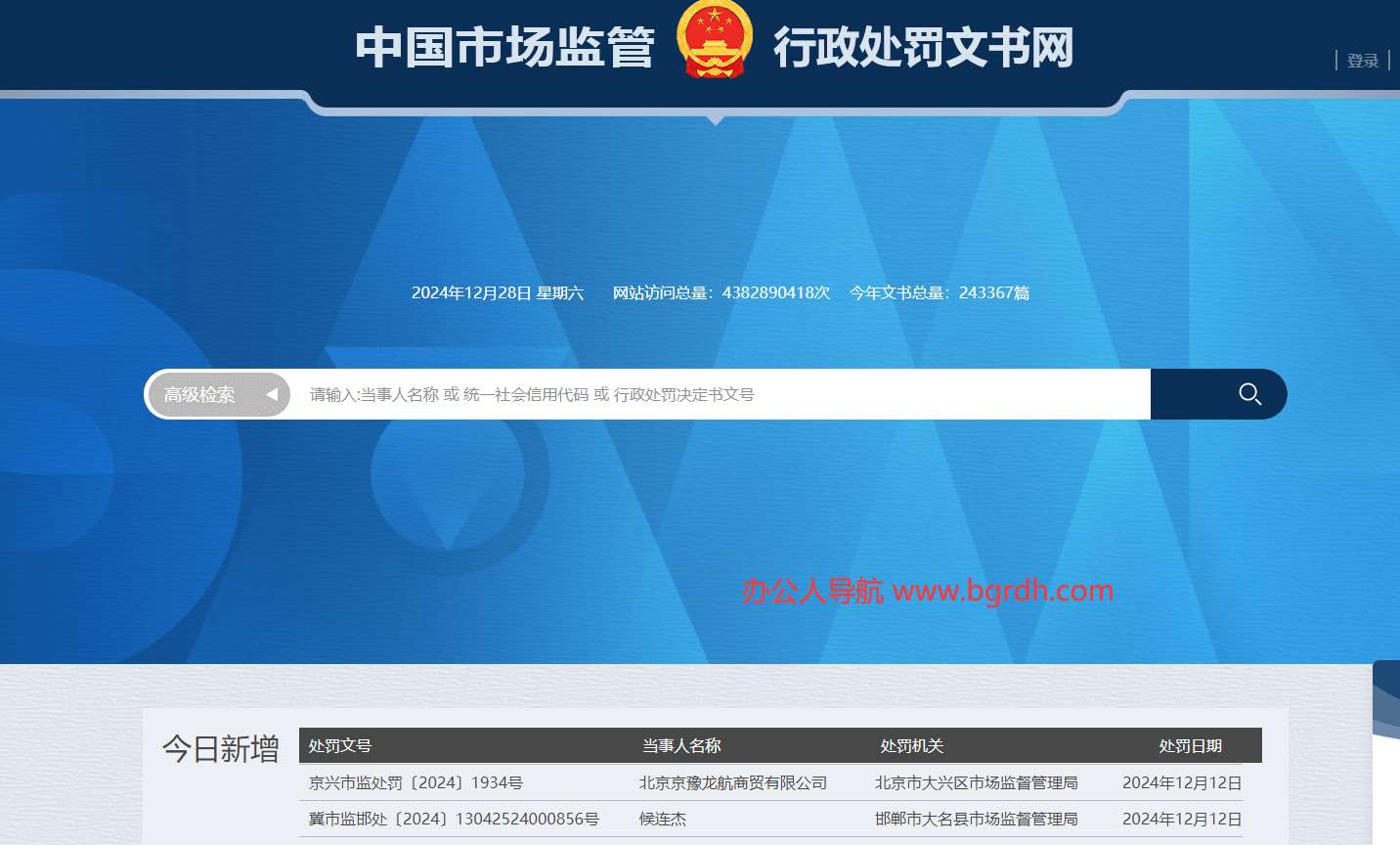 中国市场监管行政处罚文书网