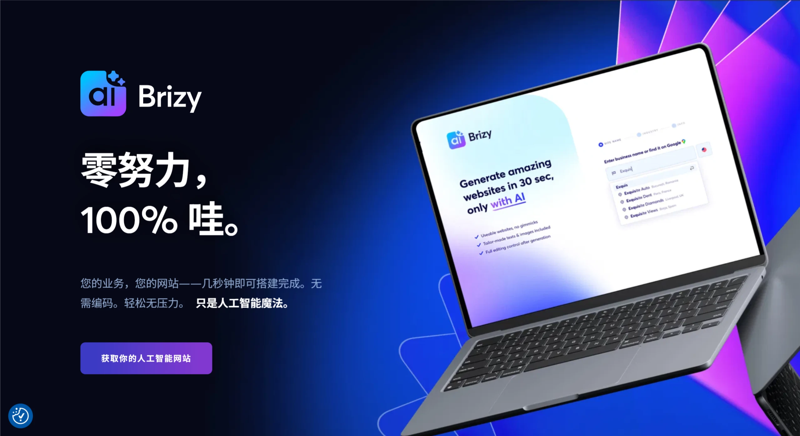 Brizy AI:一款AI网站生成器,几分钟内可创建网站 Brizy AI